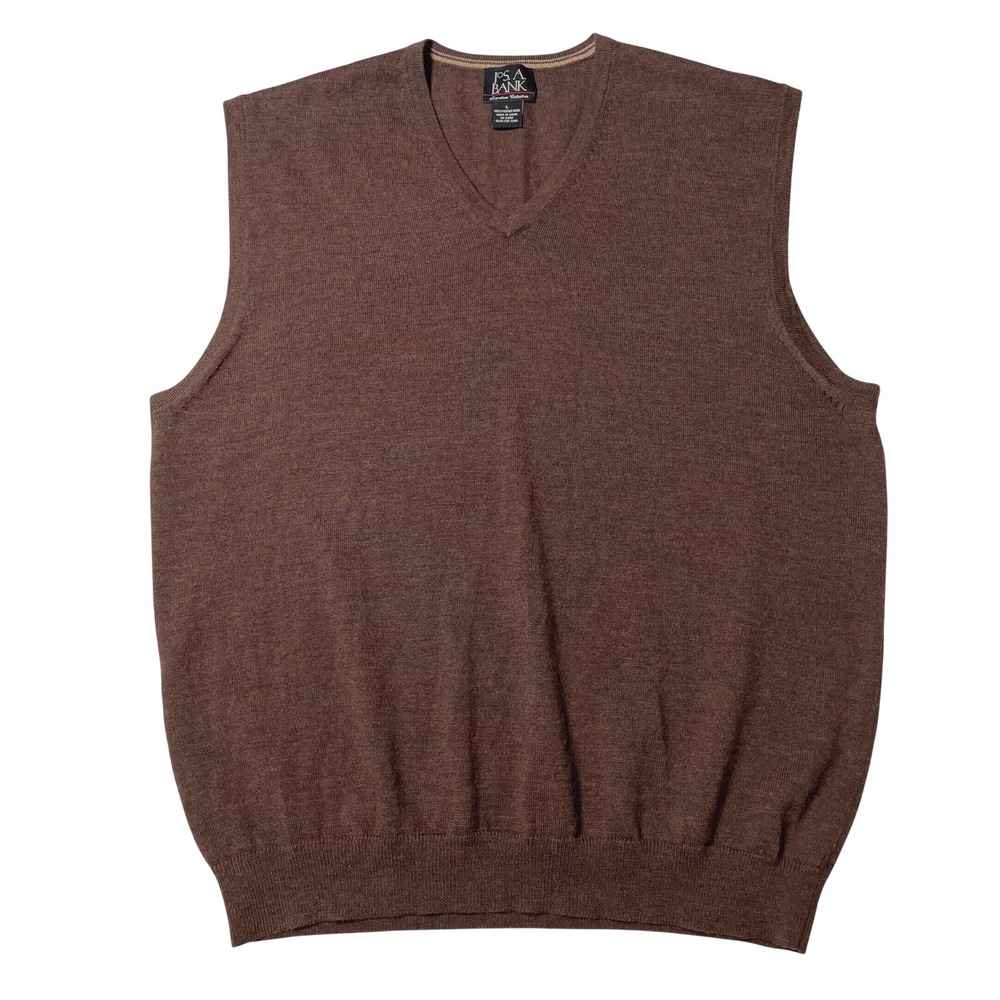 Jos. A. Bank Signature Collection Mens Large Brown 100% Merino Wool V-Neck Vest